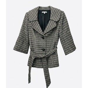 Vtg 90s Classiques Entier Blazer Jacket Belted Textured Academia Wool Blend M